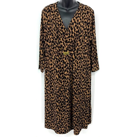 Charter Club Dresses & Skirts - Charter Club Women Dress XL Extra Large Brown Leopard 3/4 Sleeve V-Neck Stretch